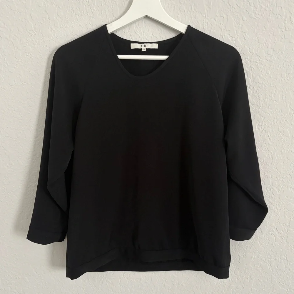 Tibi Soft Drape Asymmetrical Top in Black - Picture 1 of 9